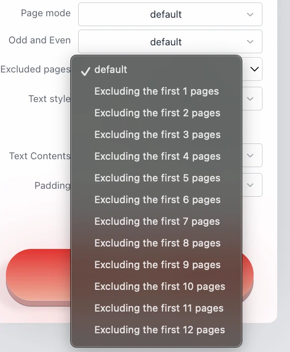 Add PDF page numbers - Excluded Pages