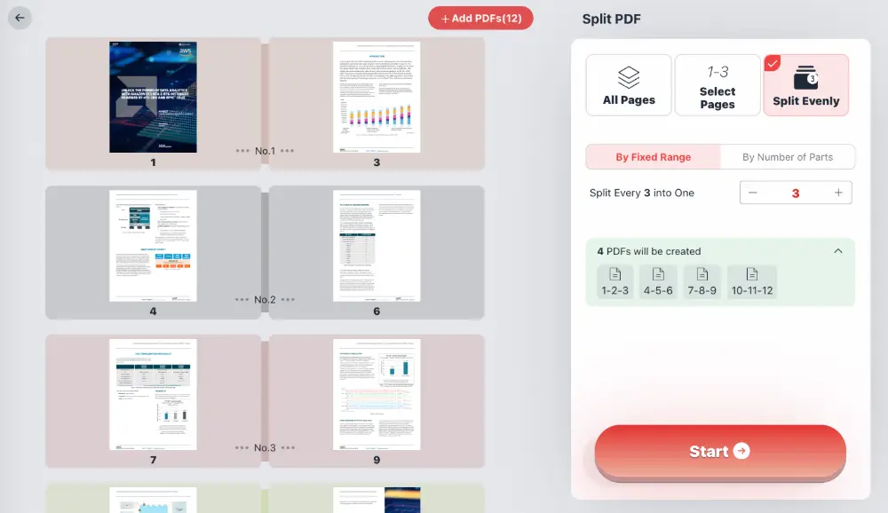 Split PDF Evenly by Fixed Range
