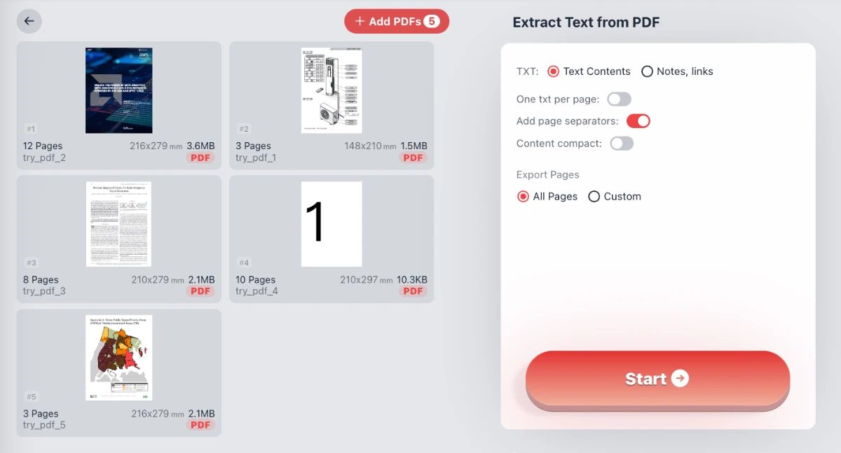 Extract Text from PDF ui