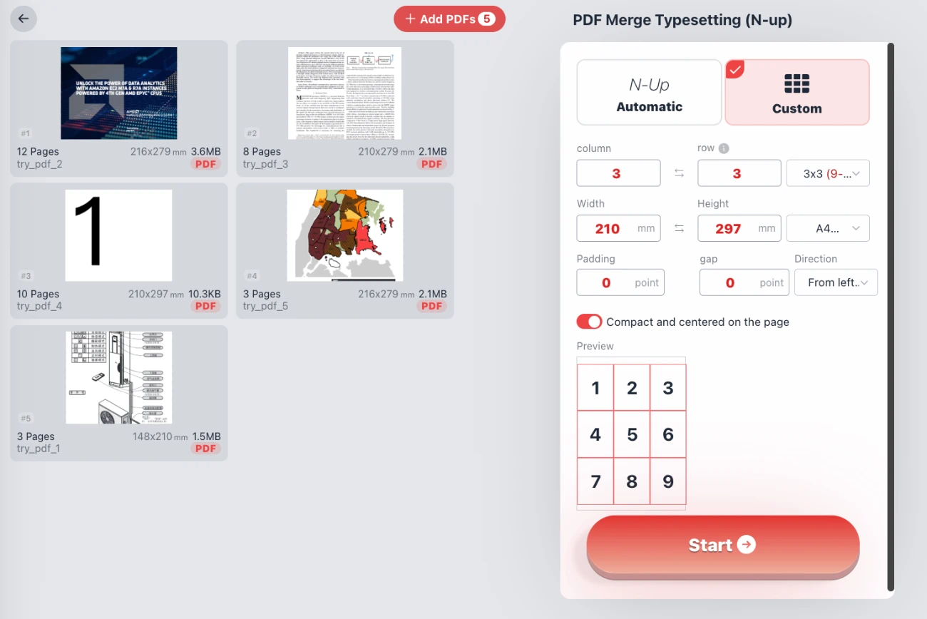 PDF N-up Fully Custom Grid Layouts (Rows & Columns)