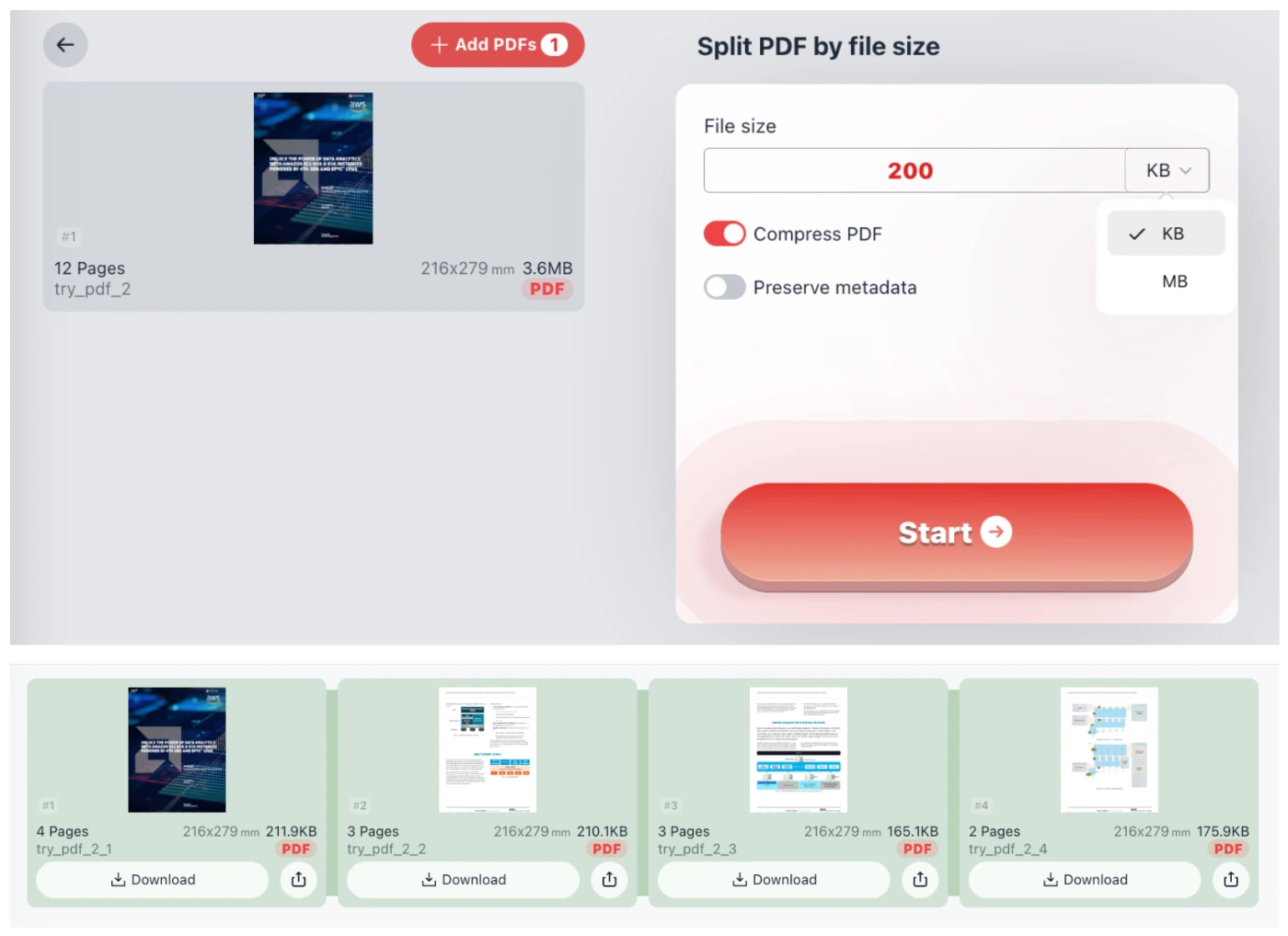 Split PDF by File Size Free Online