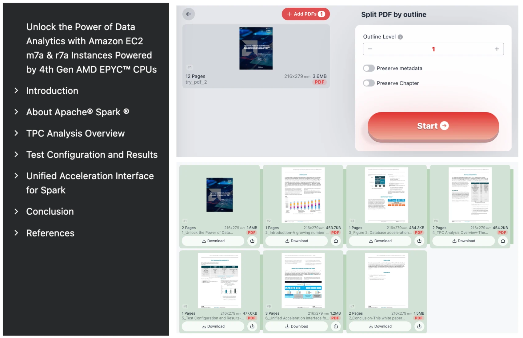 Split PDF by Outline and Table of Contents